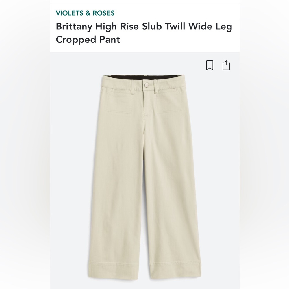 NWT Brittany, high-rise, wide leg, cropped pants, off-white.